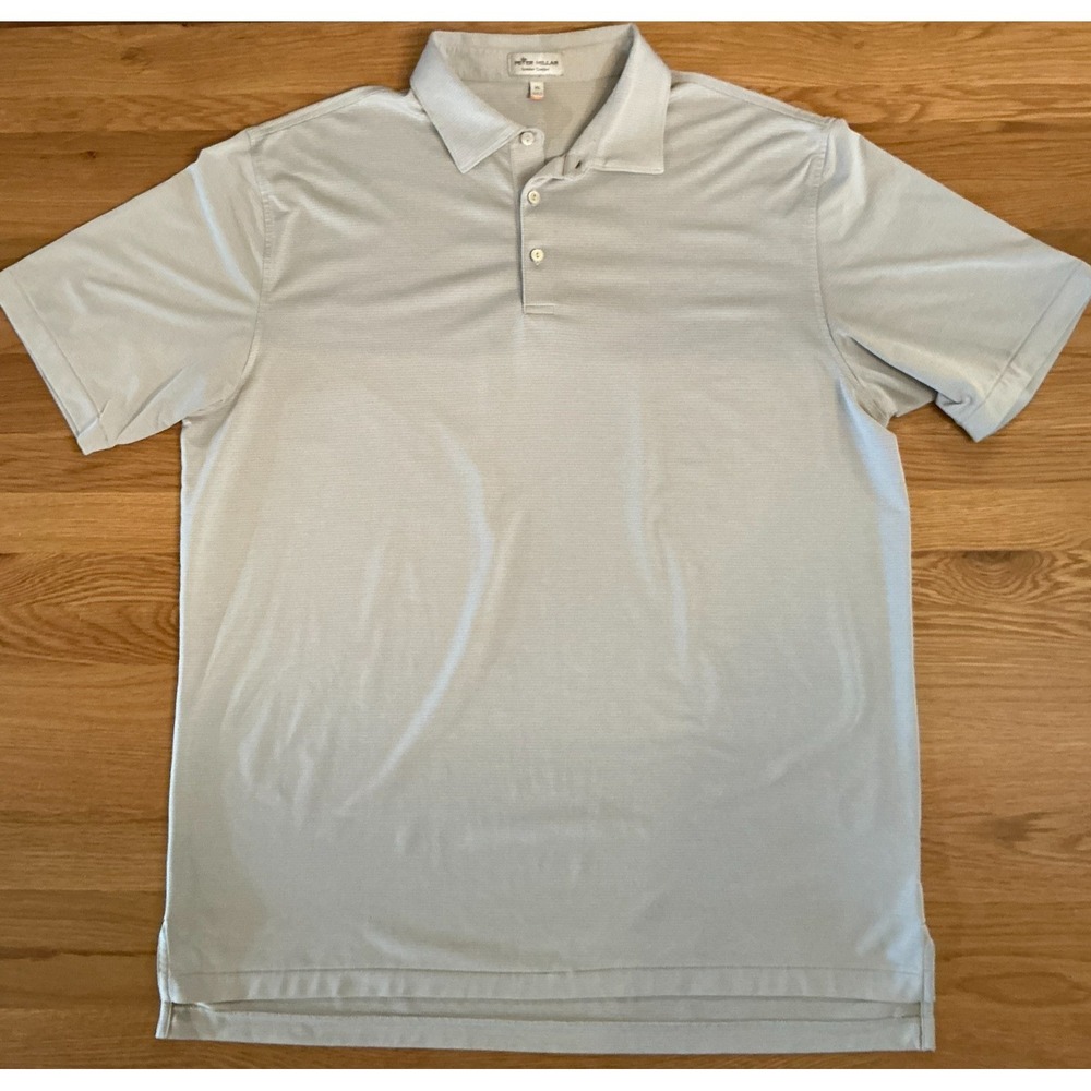 Peter Millar Summer Comfort Polo XL Light Gray Stripe Performance Golf Shirt